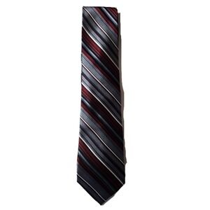 Pronto Uomo Mens Silk Tie Burgundy Gray White Stripe Formal Business